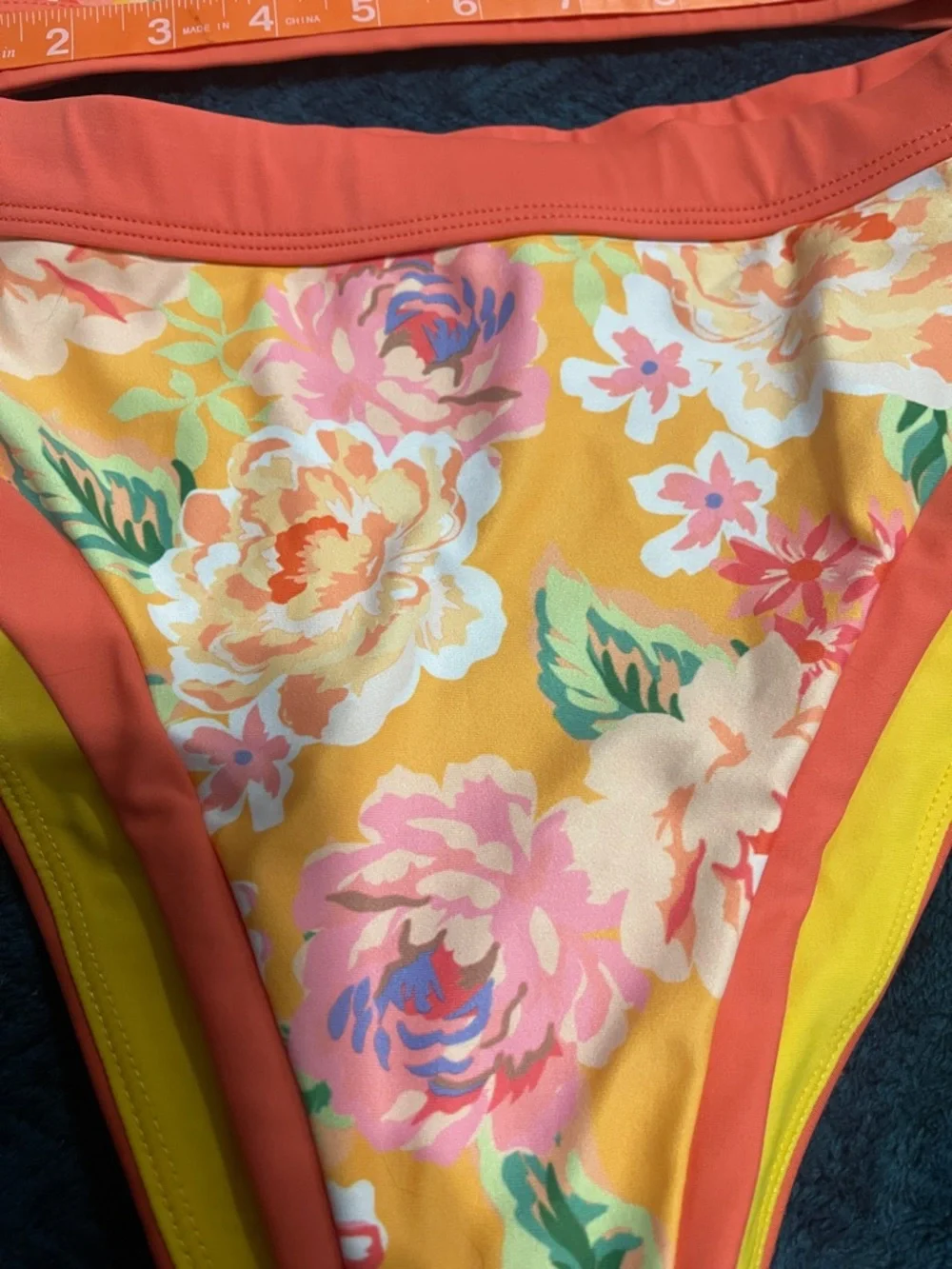 Lovers + Friends Yellow Floral Bandeau Bikini with Coral Trim - Picture 7 of 7